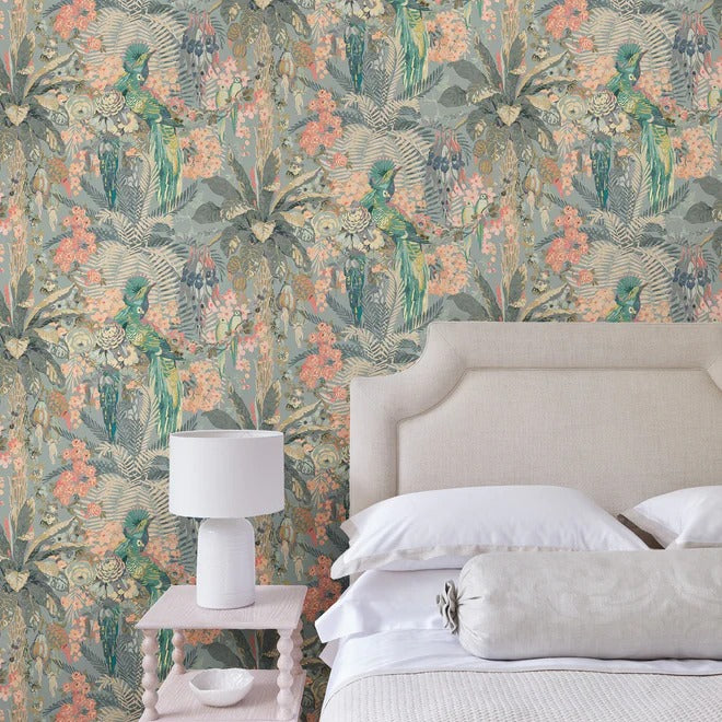 Rainforest Rabble Powder Blue Room Wallpaper