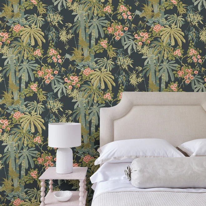 Bamboo Garden Navy Room Wallpaper