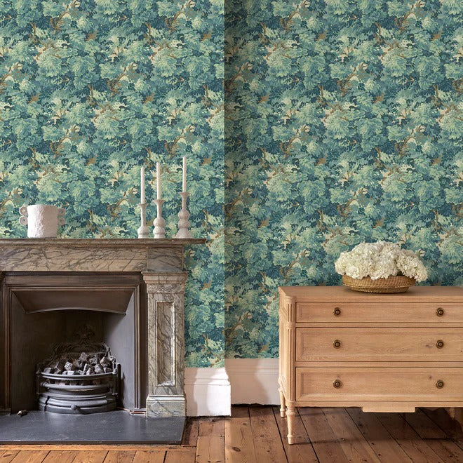 English Oak Blue Room Wallpaper