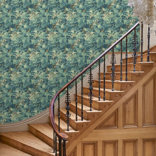 English Oak Blue Room Wallpaper