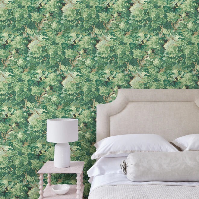 English Oak Green Room Wallpaper