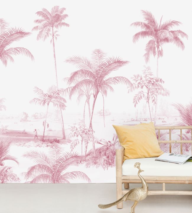 Exotic Palms Room Mural - Pink