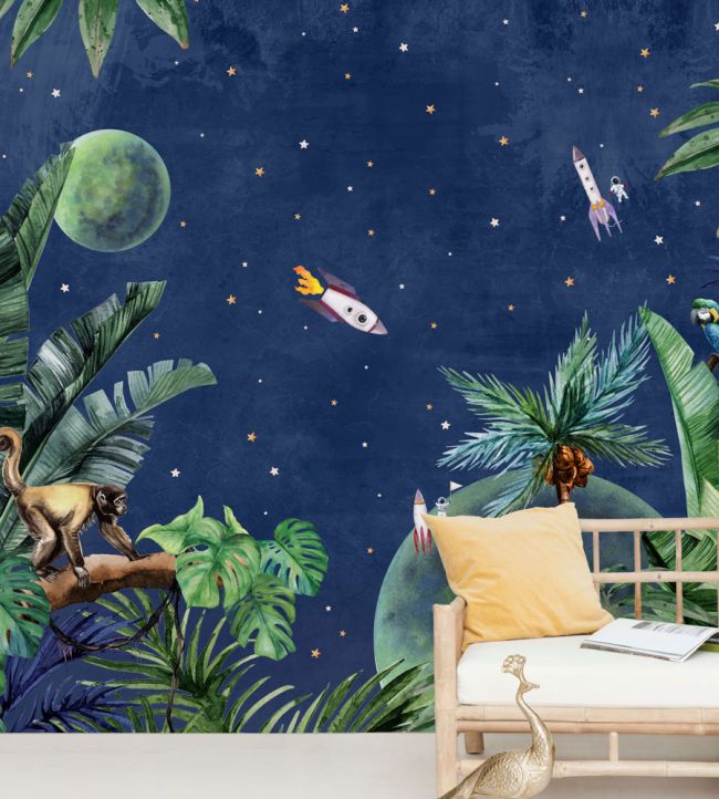 From Jungle To Space Room Mural - Blue