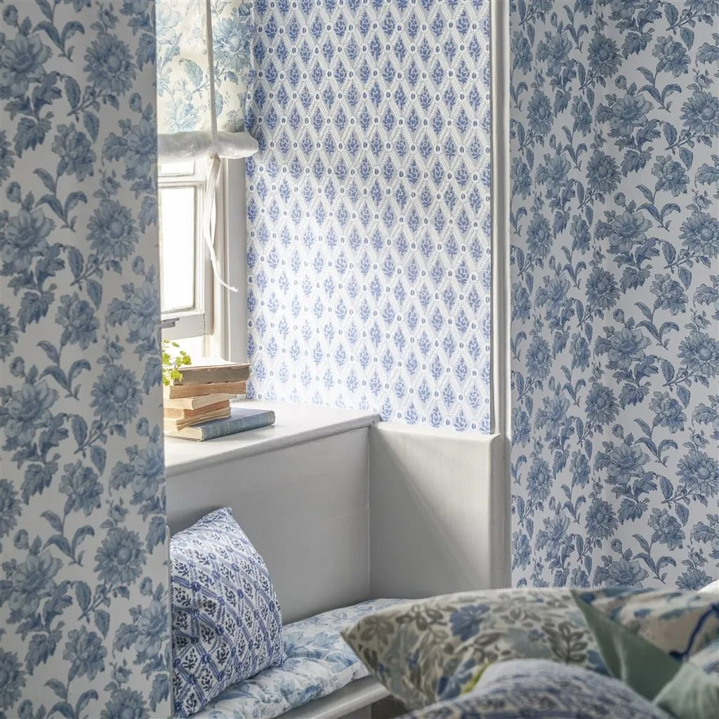 English Garden Floral Room Wallpaper 2 - Blue