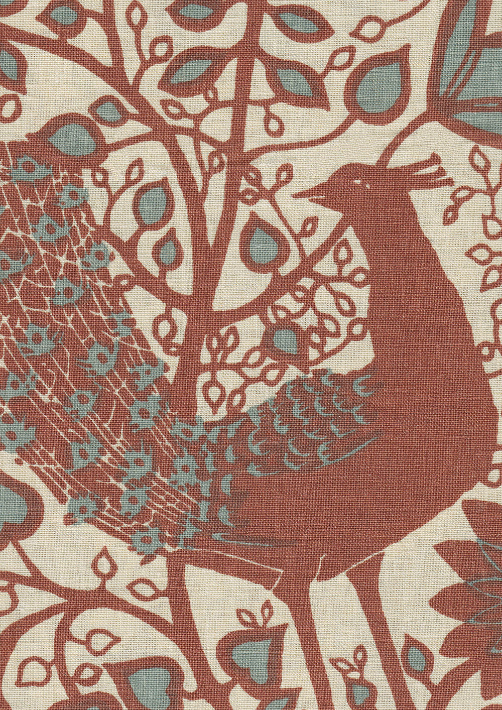 Peacock Fabric - Red - Lewis & Wood