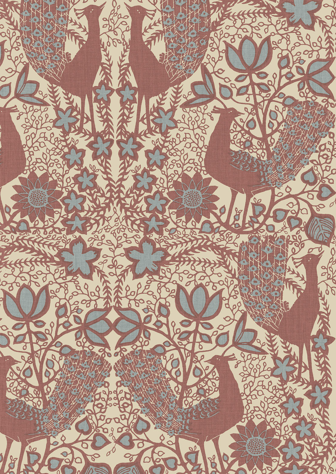 Peacock Fabric - Red - Lewis & Wood