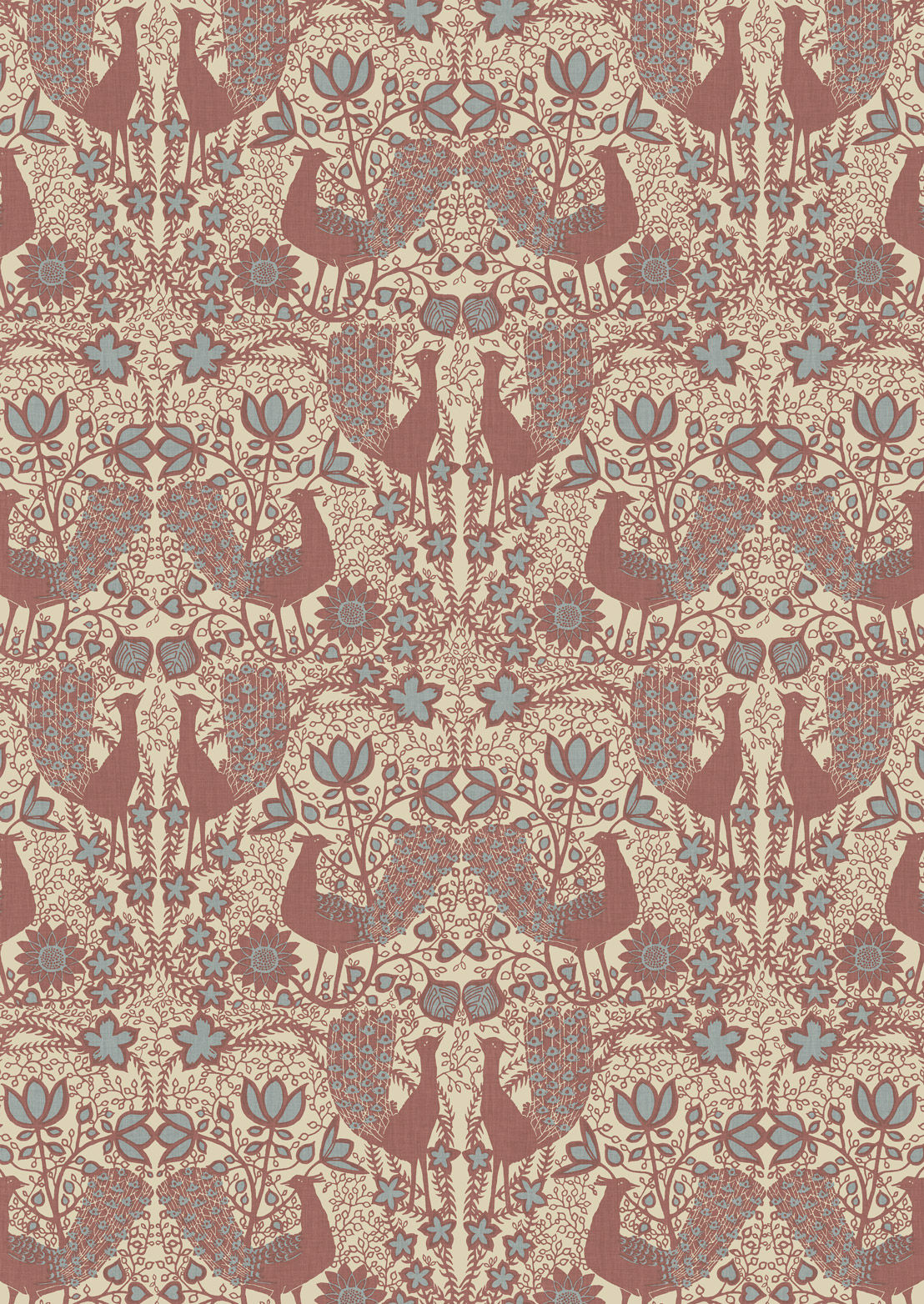 Peacock Fabric - Red - Lewis & Wood