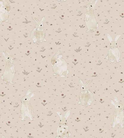 Bunny Field Nursey Wallpaper - Pink 