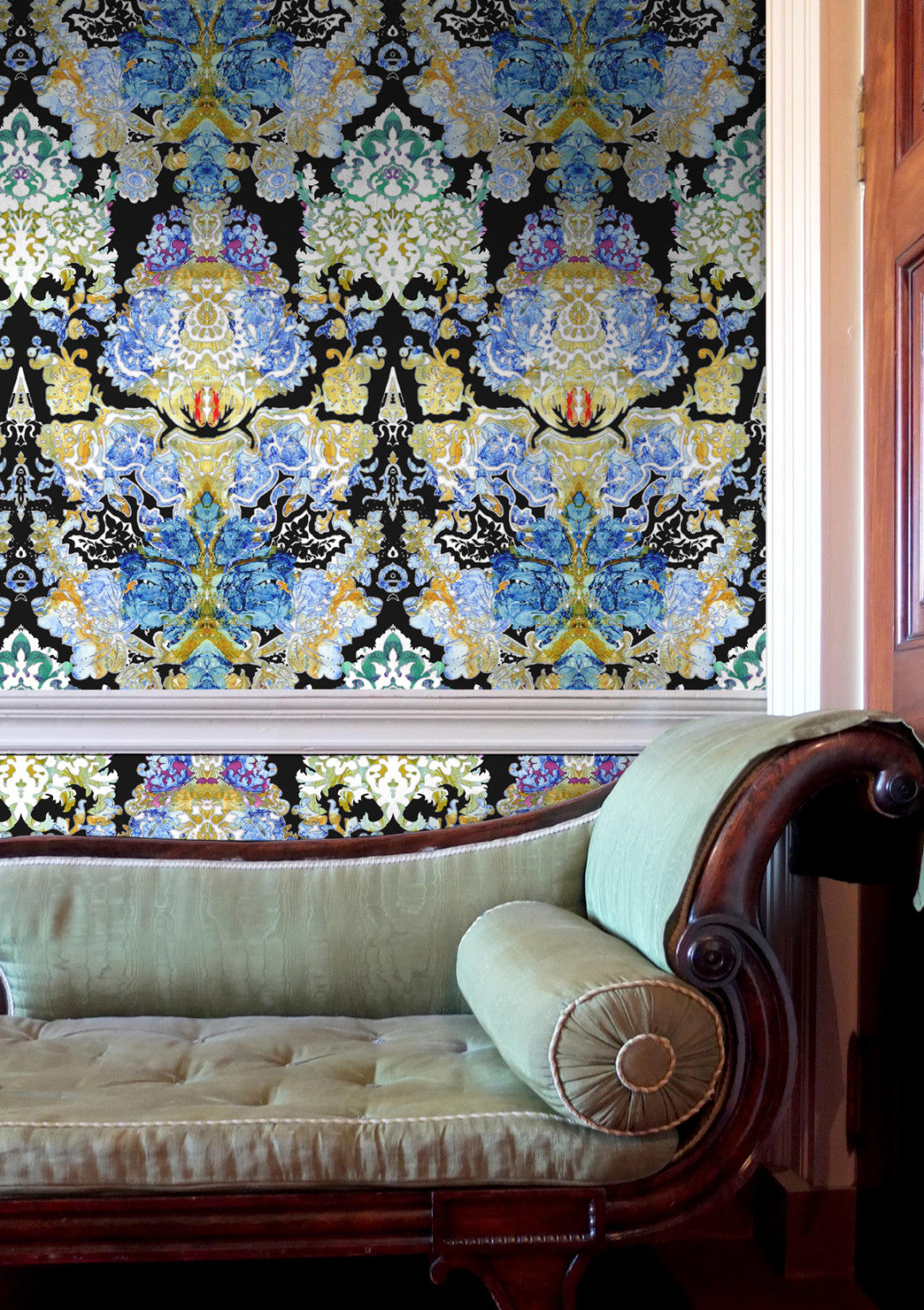 Damsel Damask Room Wallpaper - Blue