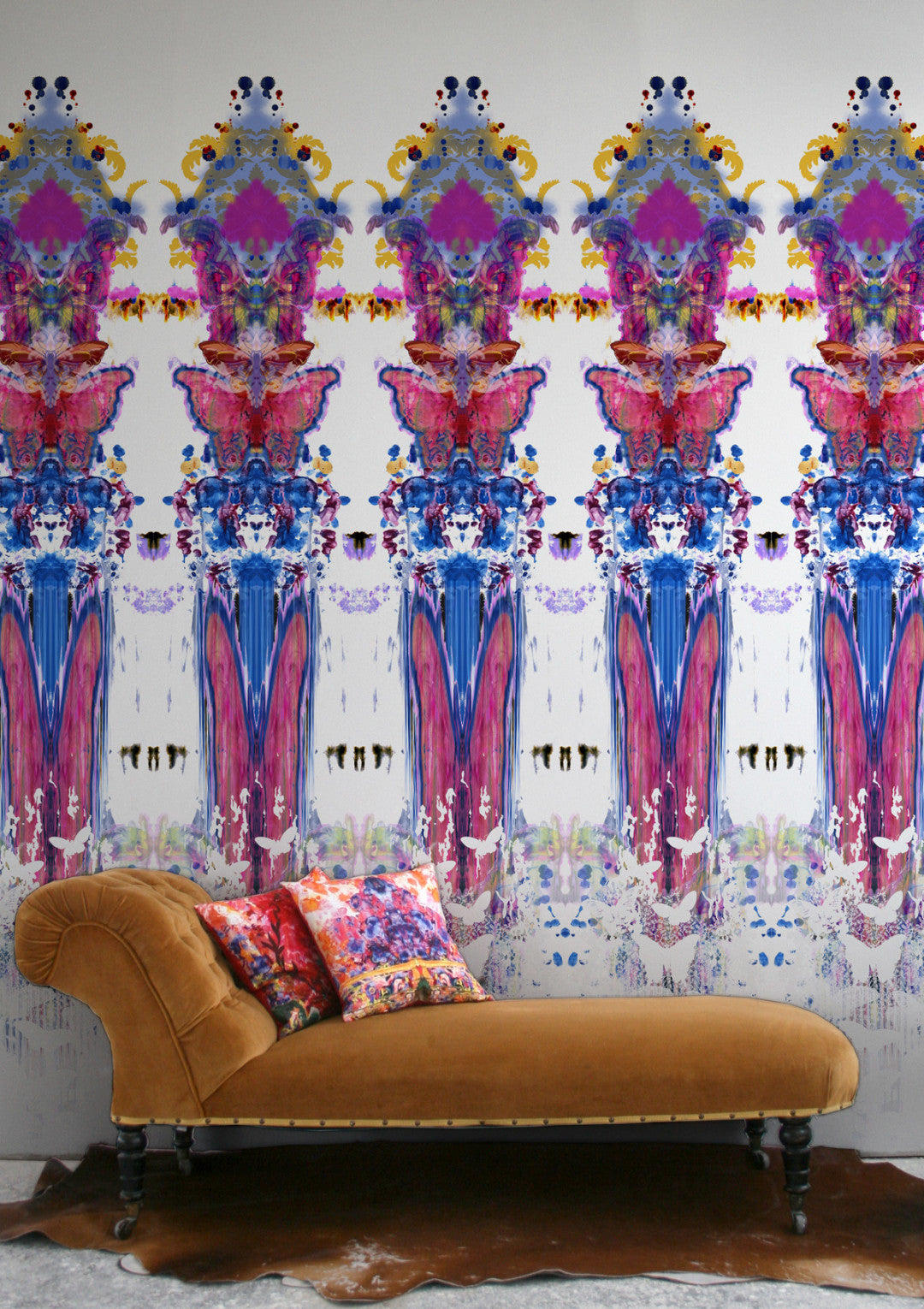 Butterfly Totem Damask Wallpaper Room Panel - Multicolor