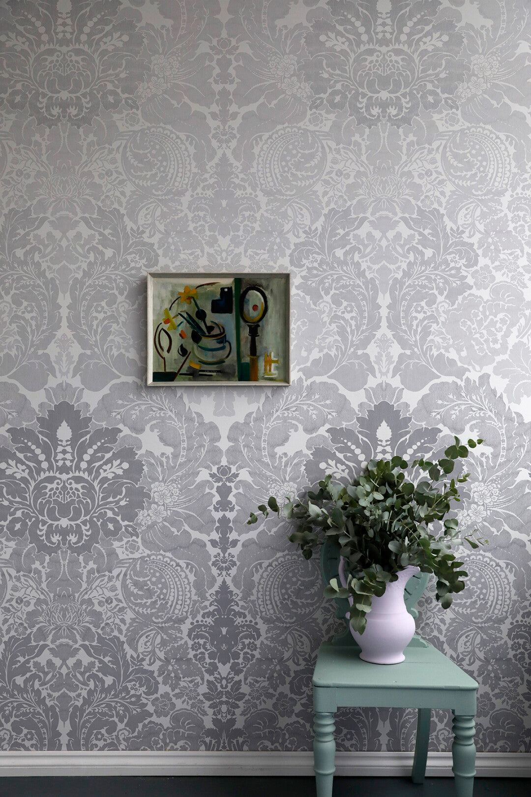 Disappearing Damask Superwide Room Wallpaper - Gray