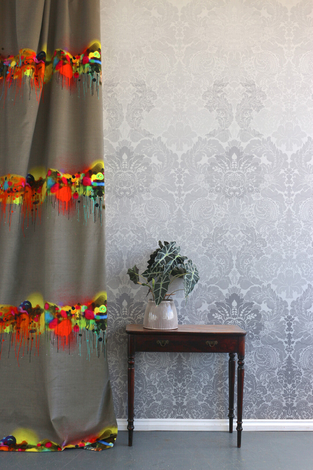 Disappearing Damask Superwide Room Wallpaper 2 - Gray