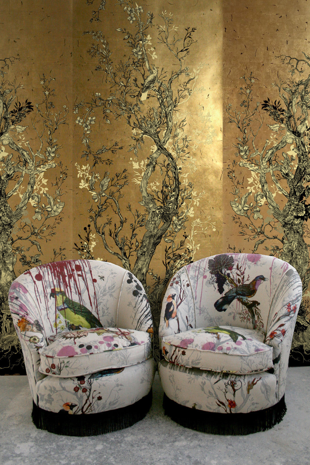 Golden Oriole Wallpaper Room Panels 2 - Sand