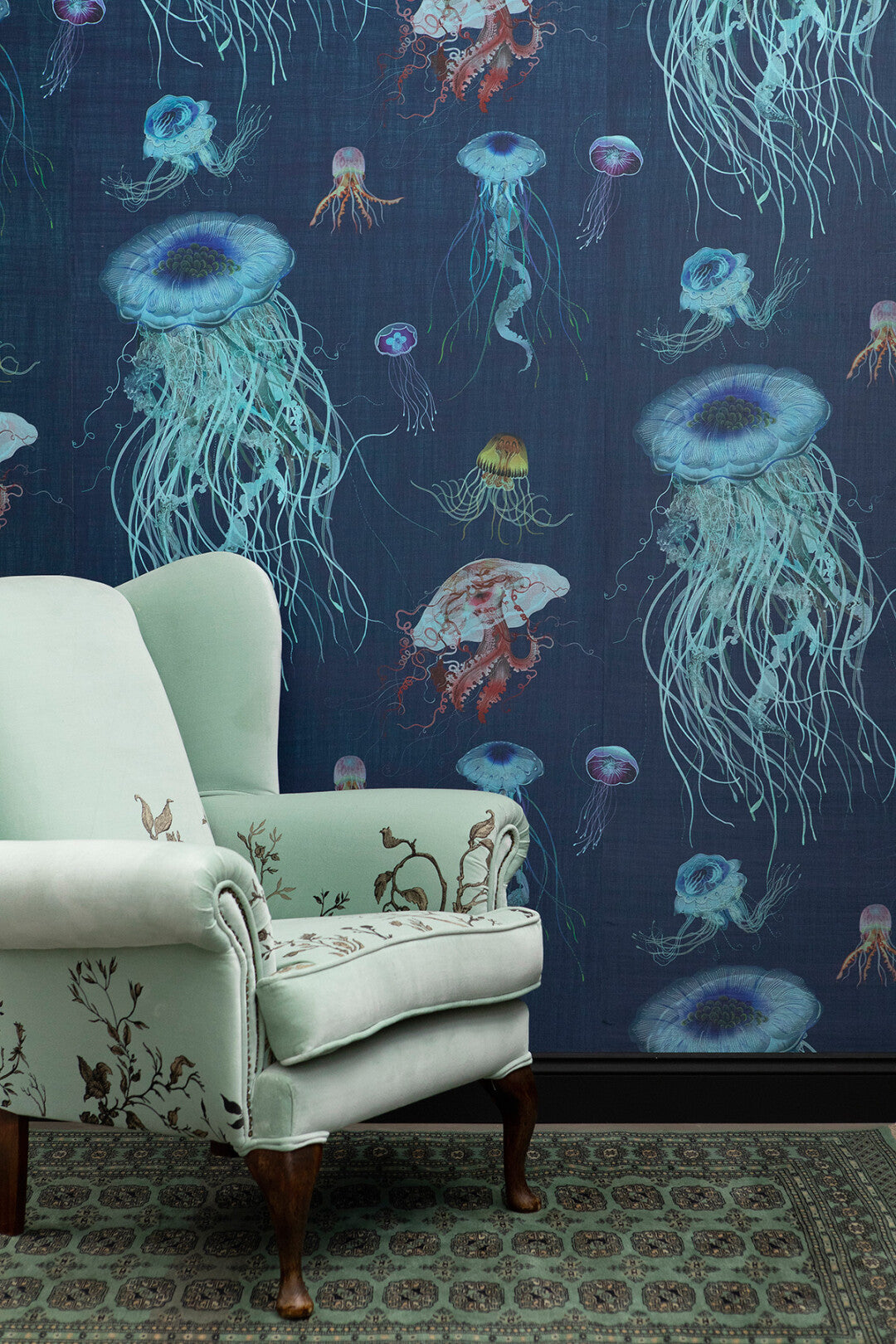 Jellyfish Foil Room Wallpaper - Blue