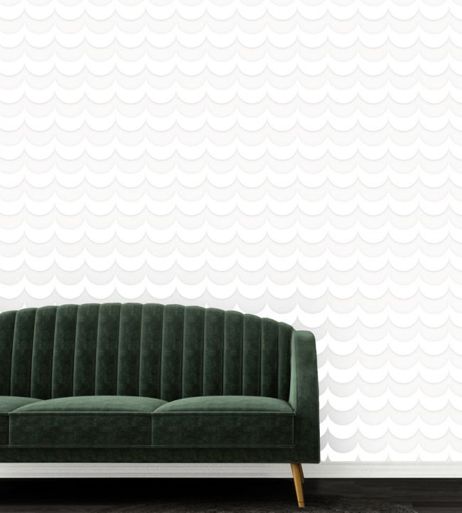 Scoop White Flock Room Wallpaper - Silver