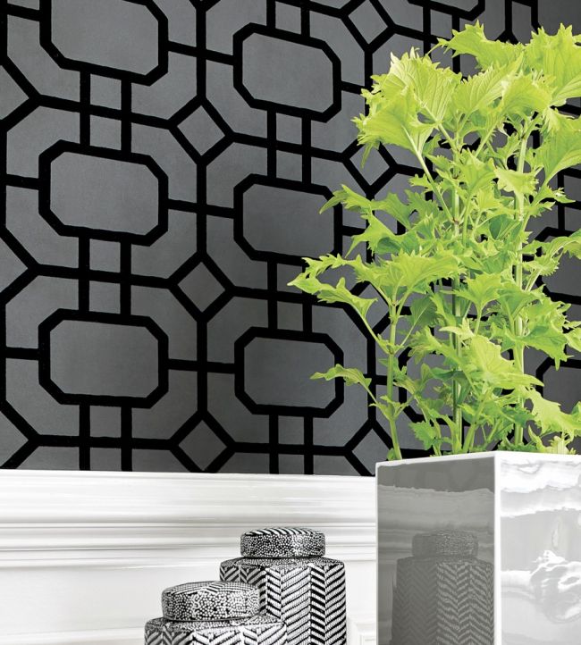 Portier Flock Room Wallpaper - Gray