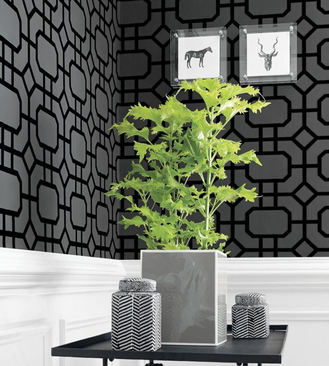 Portier Flock Room Wallpaper 2 - Gray