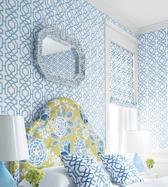 Alston Trellis Room Wallpaper - Blue