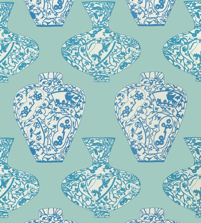 Imari Vase Wallpaper - Teal