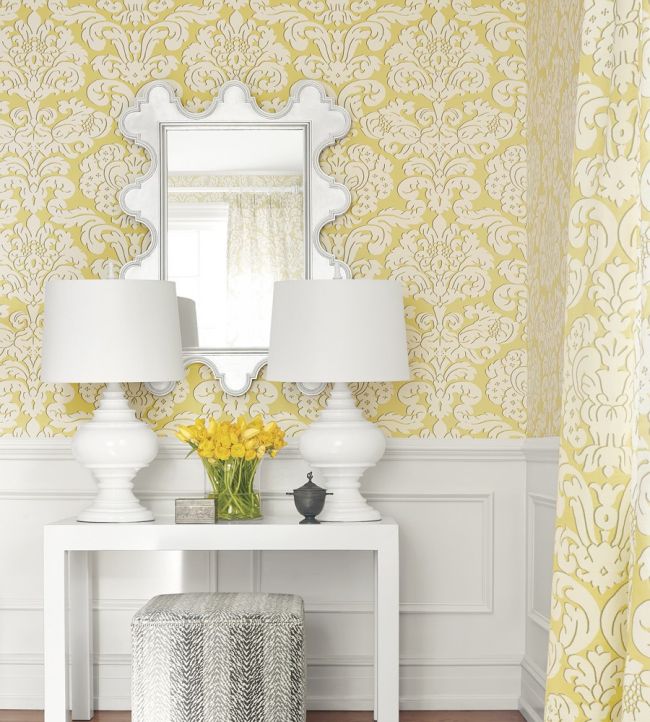 Trelawny Damask Room Wallpaper - Yellow