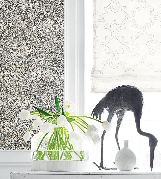 Tulsi Block Print Room Wallpaper - Gray