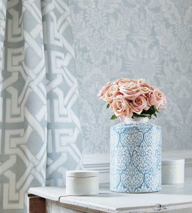 Chardonnet Damask Room Wallpaper - Teal