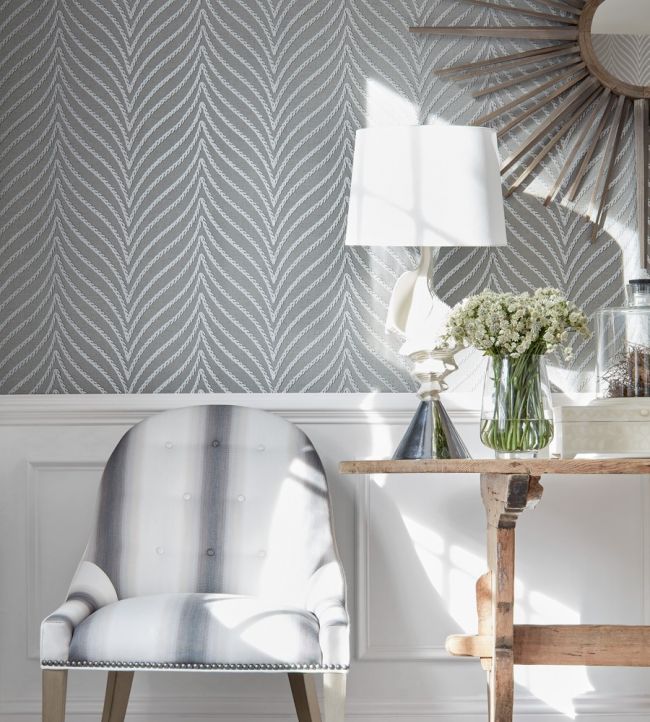 Clayton Herringbone Room Wallpaper - Gray