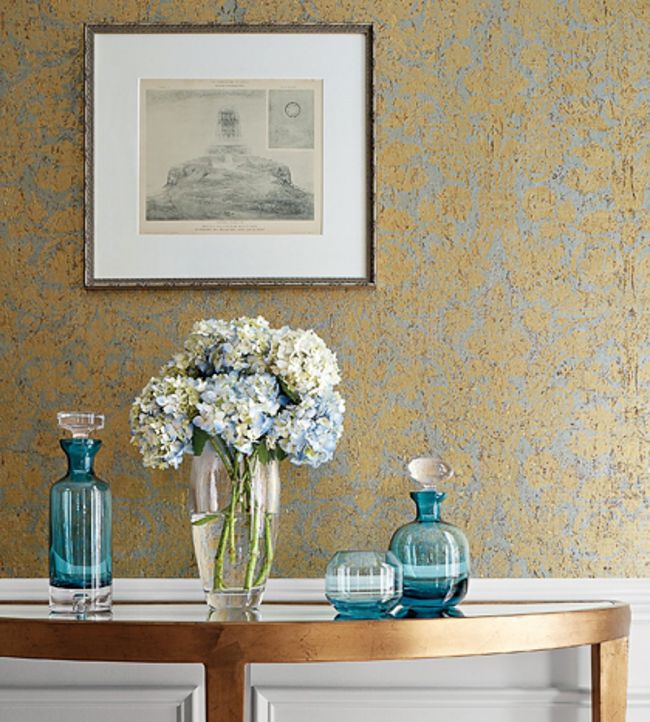 Curtis Damask Room Wallpaper - Gold