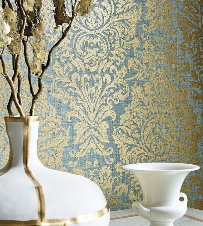 Kingsbury Damask Room Wallpaper - Gold