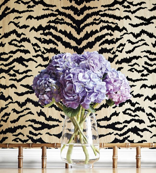 Tiger Flock Room Wallpaper - Gold