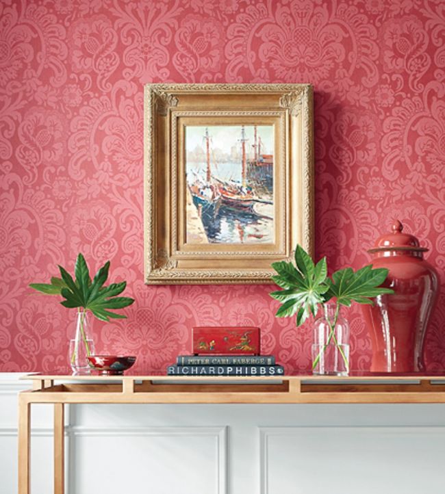 Dorian Damask Room Wallpaper - Red 