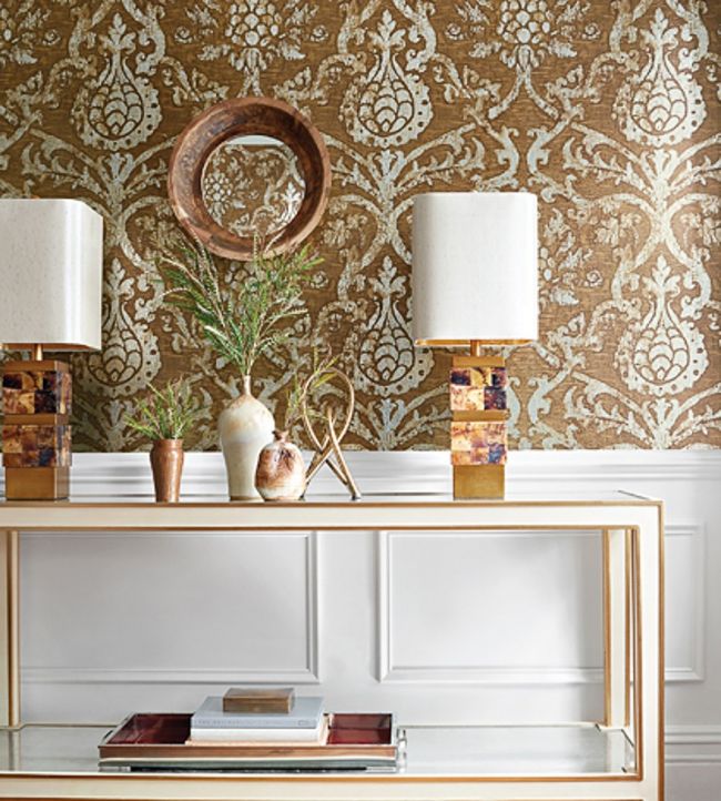 Pravata Damask Room Wallpaper - Sand