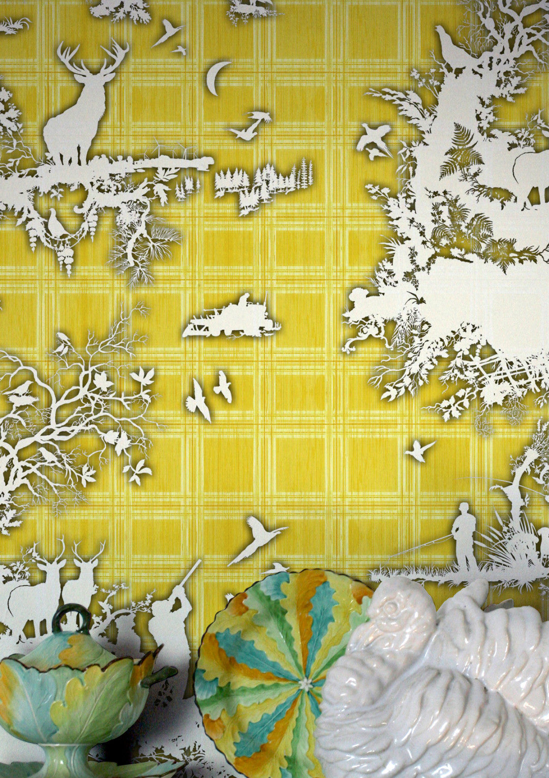 Classic Hunt Room Wallpaper - Yellow