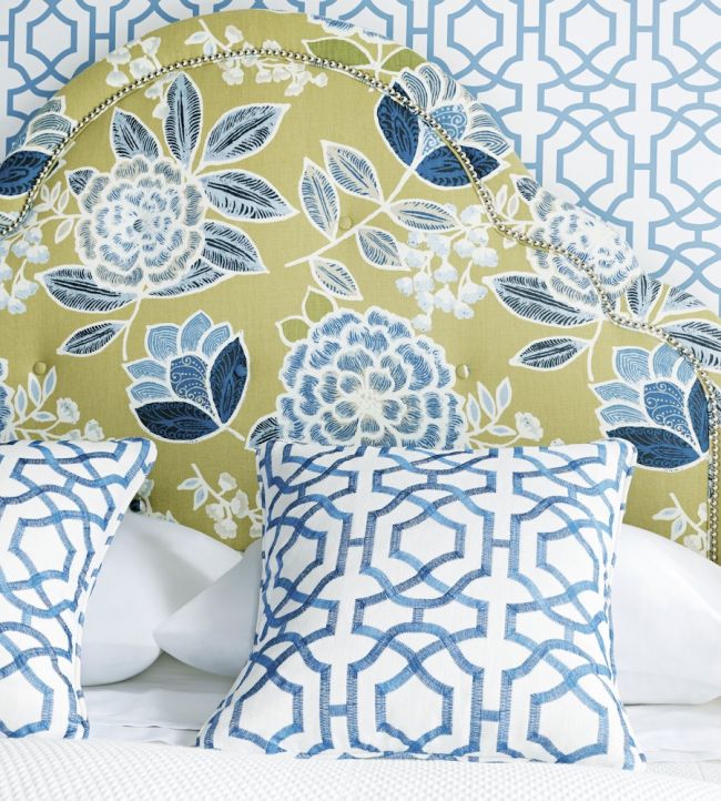 Alston Trellis Room Embroidery Fabric - Blue