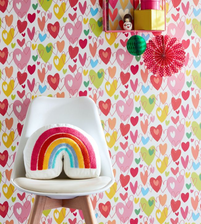 Pop Hearts Room Wallpaper - Pink