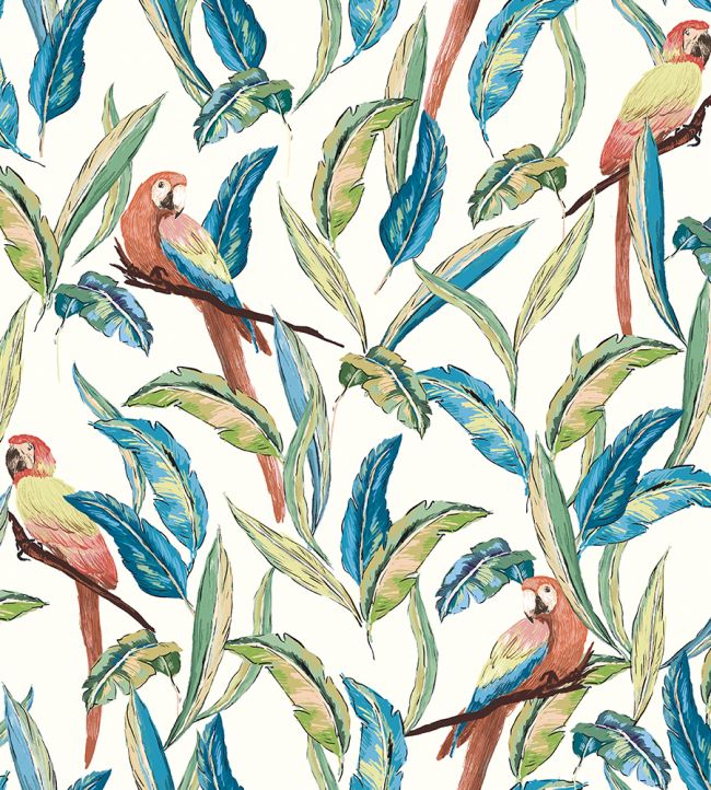 Tropical Parrot Wallpaper - Blue 