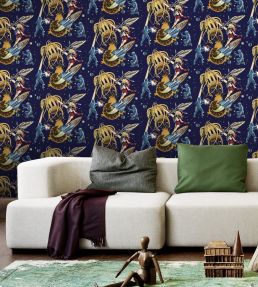 Sci Fi Pulp Nursey  Room Wallpaper - Blue