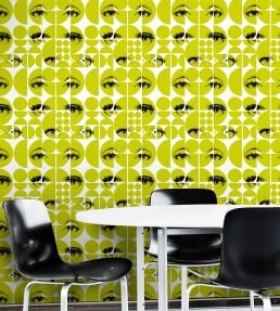 Eyes and Circles Room Wallpaper - Green