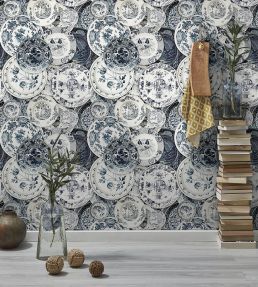 Delftware Room Wallpaper - Gray