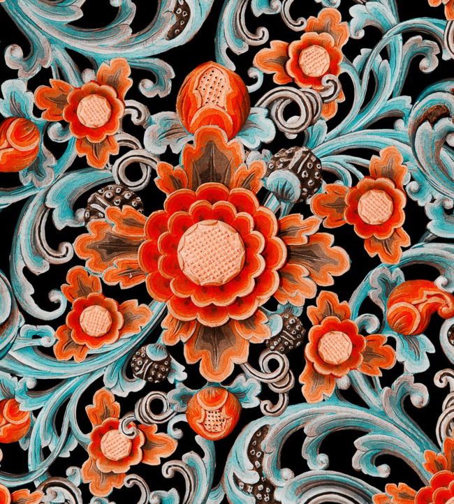 Floral Painting Wallpaper - Teal