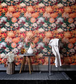 Chrysanthemums Room Wallpaper - Red