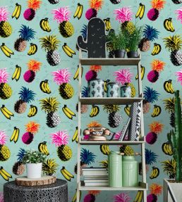 Flying Objects Room Wallpaper - Teal