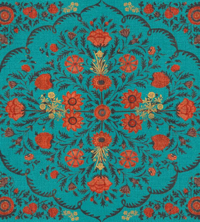 Hindu Bloom Wallpaper - Teal