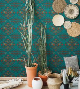 Hindu Bloom Room Wallpaper - Teal