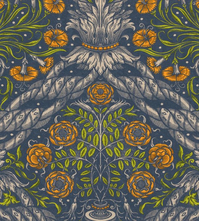 Floral Ornament Wallpaper - Blue