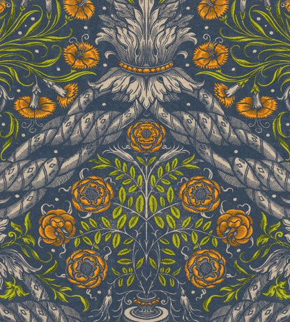 Floral Ornament Wallpaper - Blue