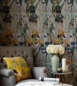 Fleurs D'iris Room Wallpaper - Teal