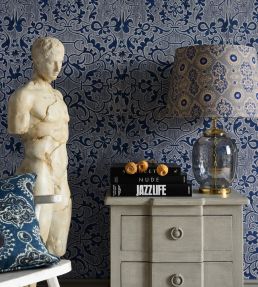 Deco Trellis Room Wallpaper - Blue