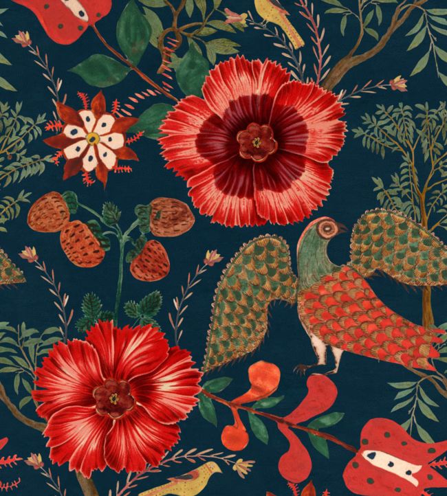 Folk Szekely Wallpaper - Red