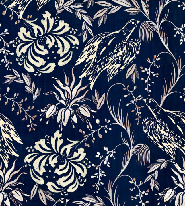 Folk Embroidery Wallpaper - Blue